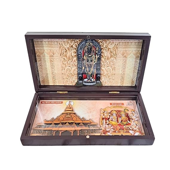 Shri Ram Lalla With Ram Mandir Pocket Temple | Gold-Plated Ram Mandir Mini Pooja Box | Portable Temple for Devotion & Blessings