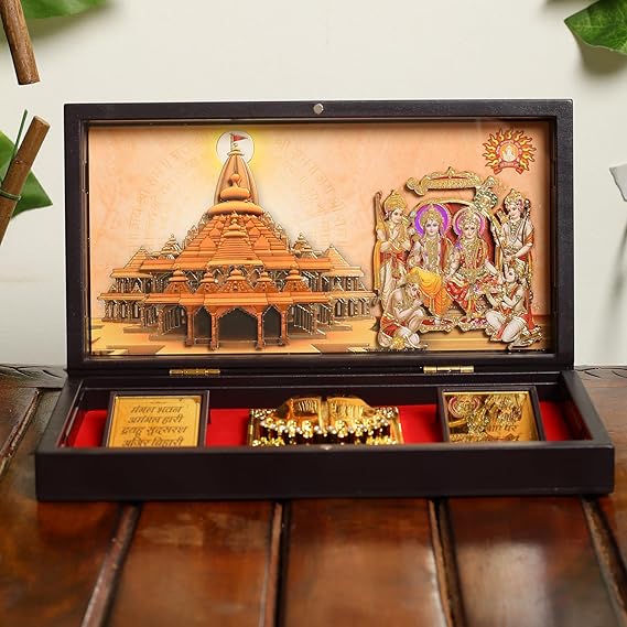Gold Plated Shree Ram Darbar Idol Ayodhya Mandir Frame Charan Paduka Box