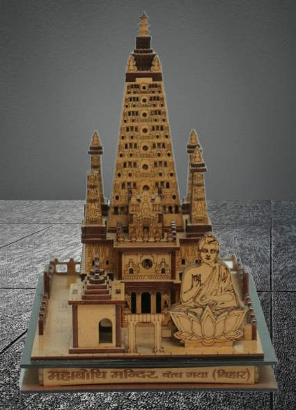 3D Mahabodhi Mandir, Bodh Gaya, Bihar – A Divine Wooden Replica | Buddha temple model for home décor