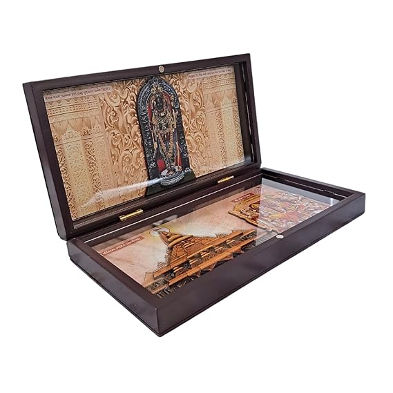 Shri Ram Lalla With Ram Mandir Pocket Temple | Gold-Plated Ram Mandir Mini Pooja Box | Portable Temple for Devotion & Blessings