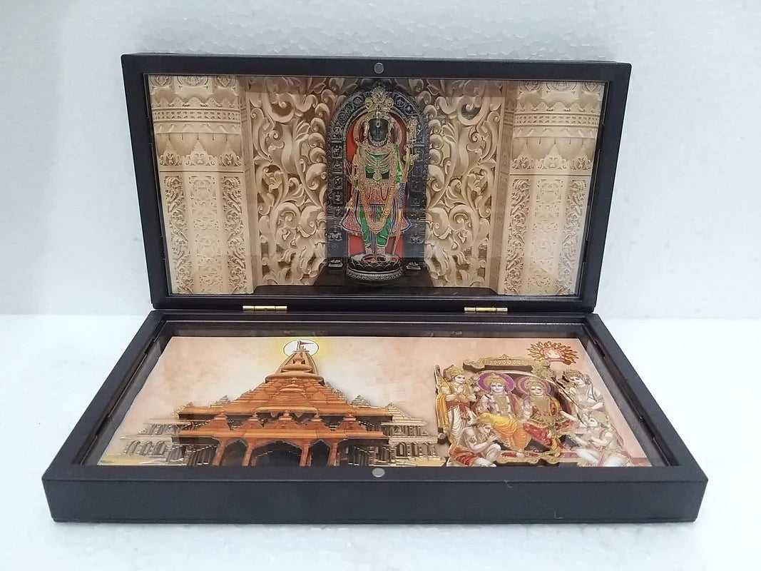 Shri Ram Lalla With Ram Mandir Pocket Temple | Gold-Plated Ram Mandir Mini Pooja Box | Portable Temple for Devotion & Blessings