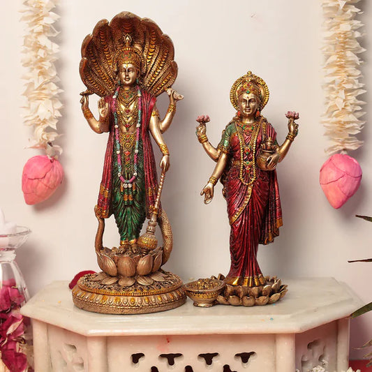 Vishnu Lakshmi Idol | Vishnu Lakshmi Murti  | Lord Vishnu Lakshmi Brass Idol | Ideal for Home Temple & Pooja