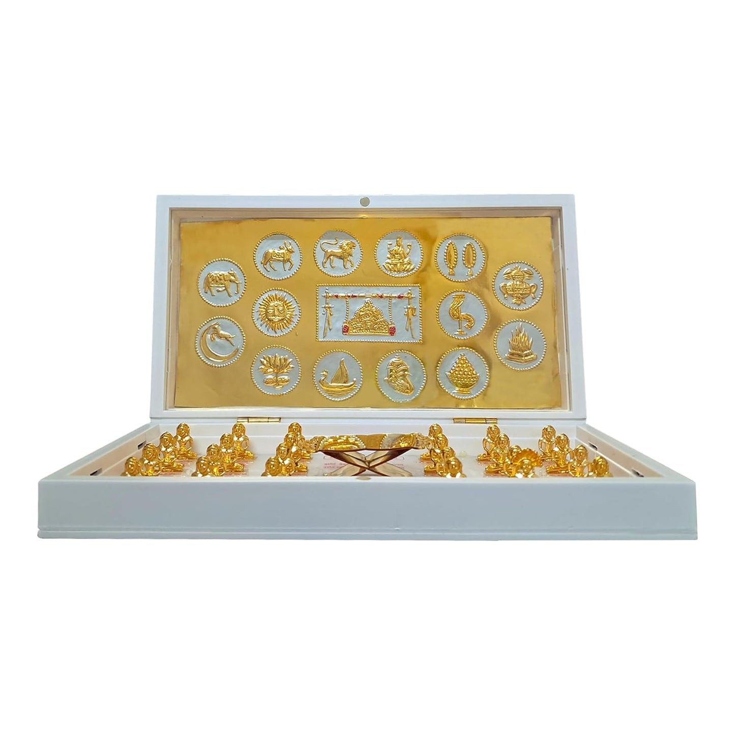 Jainkart Jain Golden Plated White Jain 24 Tirthankar with 14 Swapna Foil Pocket Temple