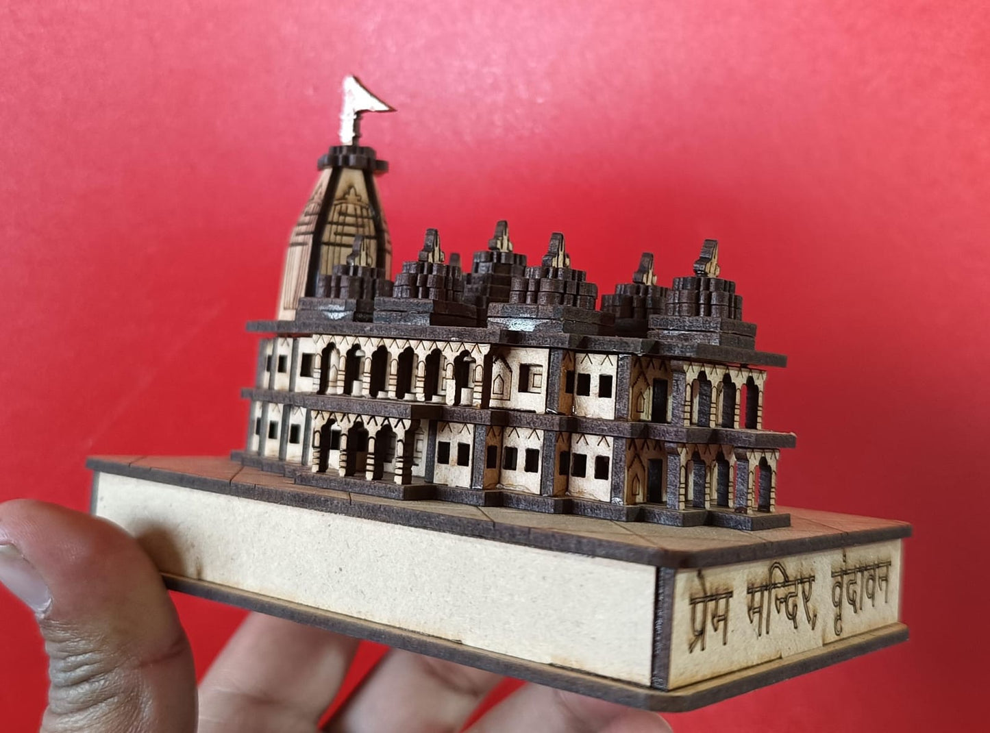 Prem Mandir Vrindavan Small 3D Model | Handmade wooden Prem Mandir replica