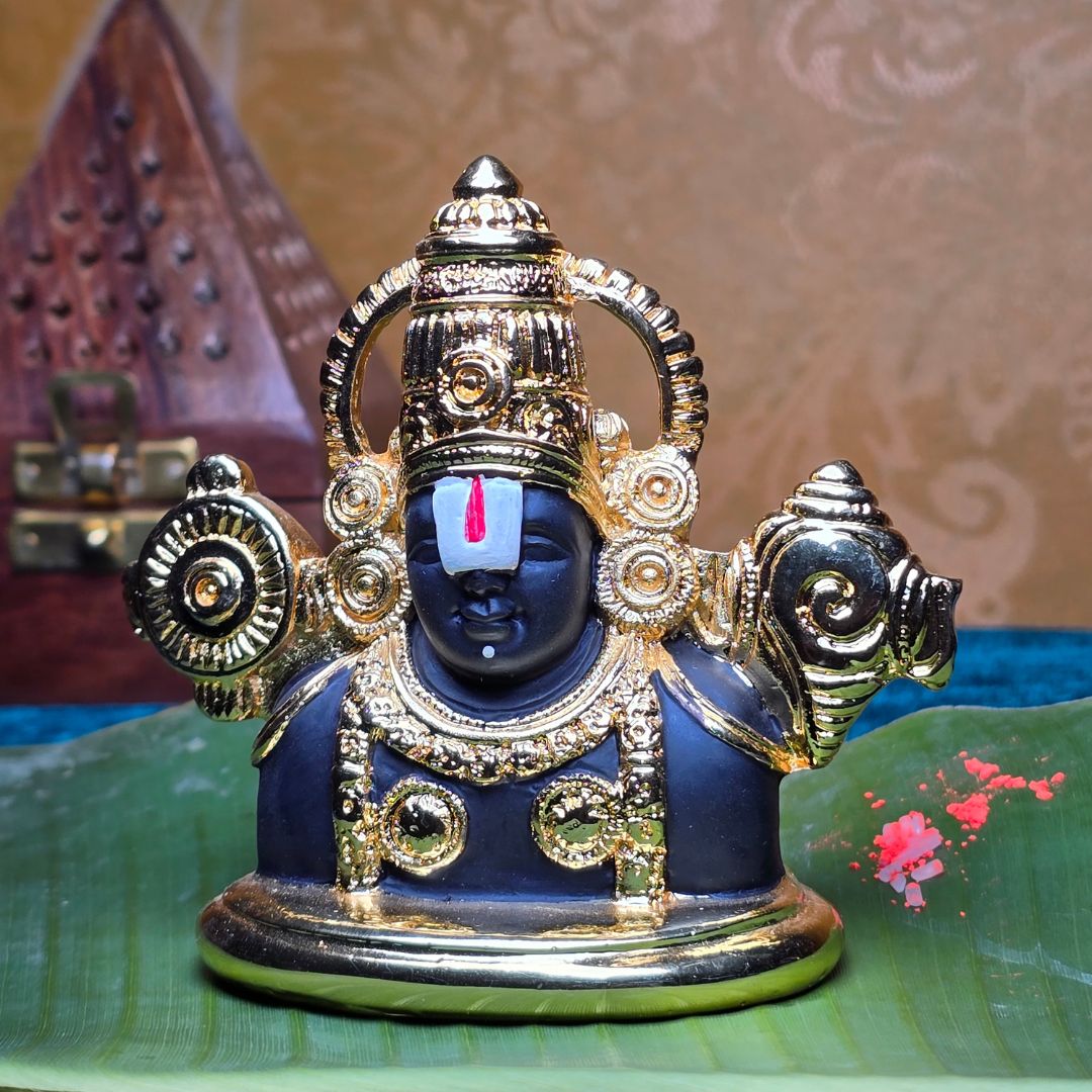 Gold Plated Tirupati Balaji Shri Venkateshwara Swami Idol for Car Dashboard