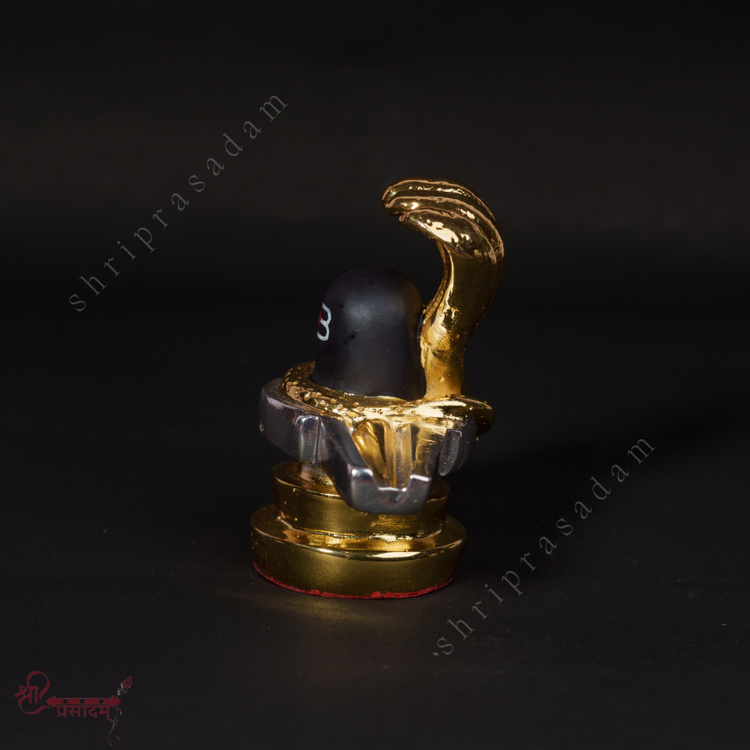 Gold Plated Shivling with Jalahari Yoni | Lord Shiva Lingam Idol | Ideal for Car Dashboard
