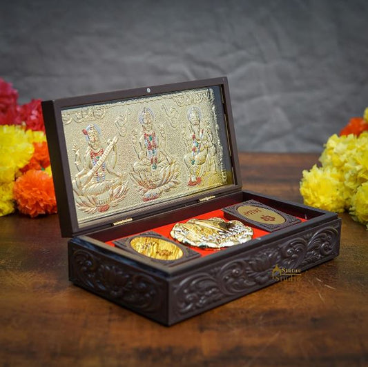 Shri Lakshmi Ganesh, Saraswati Pocket Temple With Dry Fruit Box