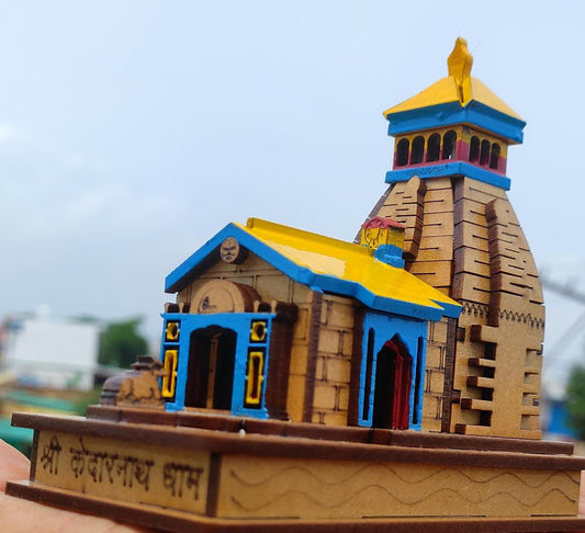 Shri Kedar Mini Lite Color 3D Beautiful Wooden Model | Kedarnath Temple Wooden Model | Kedarnath Temple Replica for Office & Home