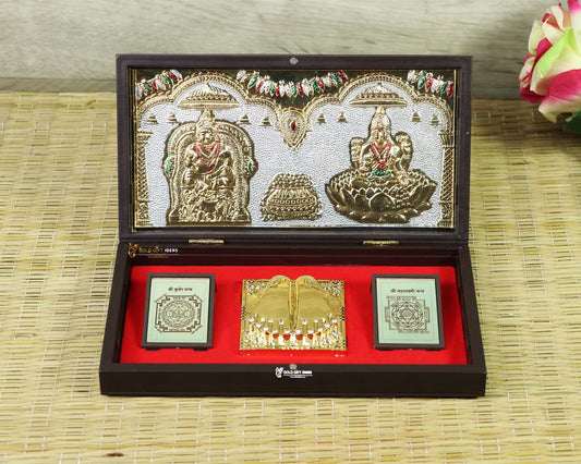 24K Gold Plated Shri Lakshmi Kuber Yantra Pocket Temple