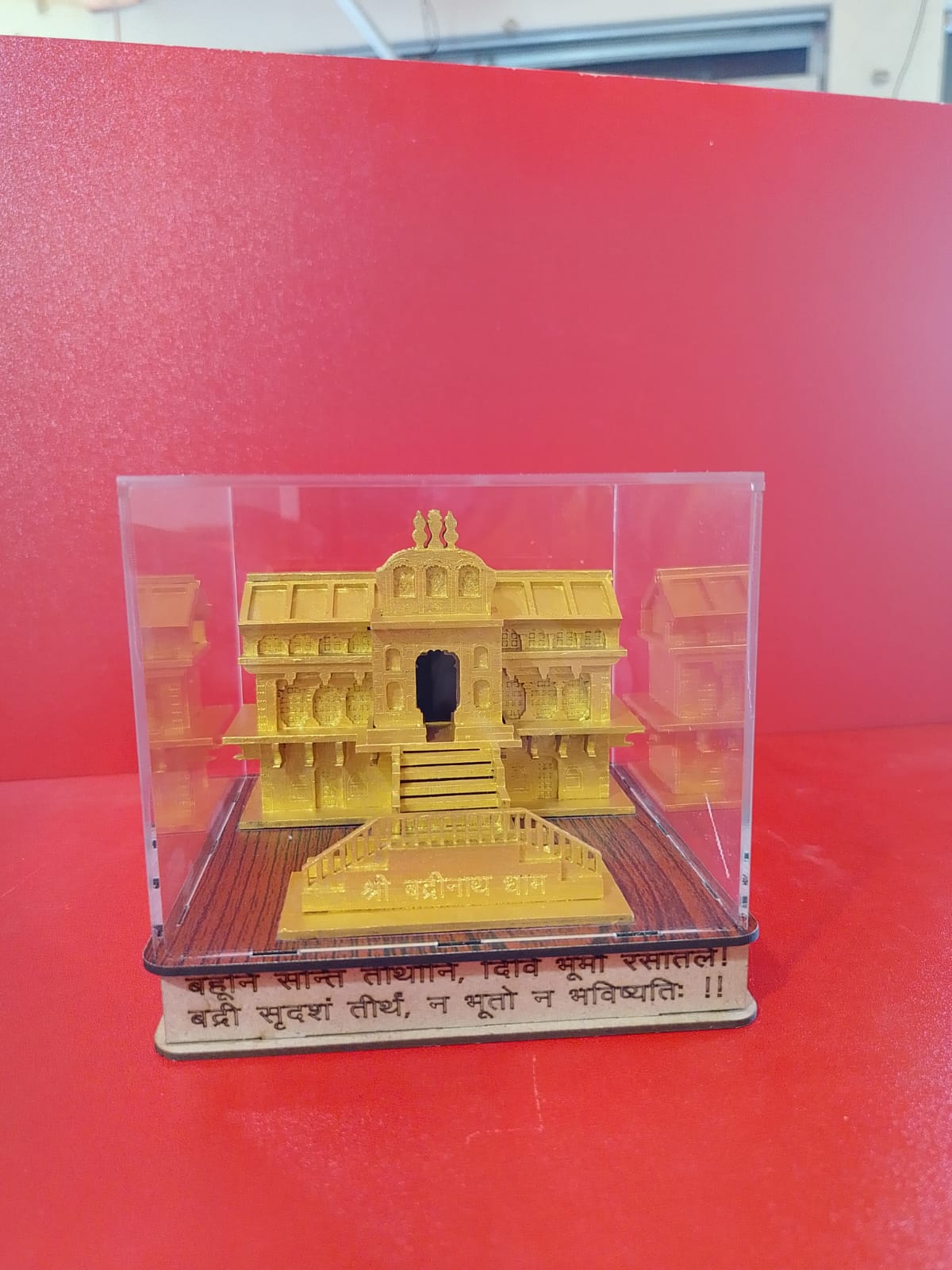 Medium Badrinath Dham Gold Polished Acrylic Box | Divine Temple Replica | Medium Badrinath Dham Gold Polished Acrylic Box