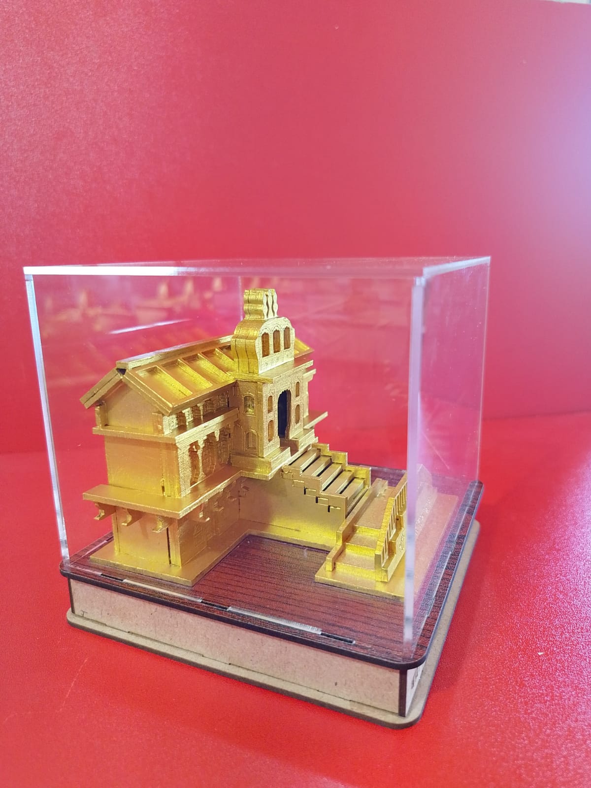 Medium Badrinath Dham Gold Polished Acrylic Box | Divine Temple Replica | Medium Badrinath Dham Gold Polished Acrylic Box