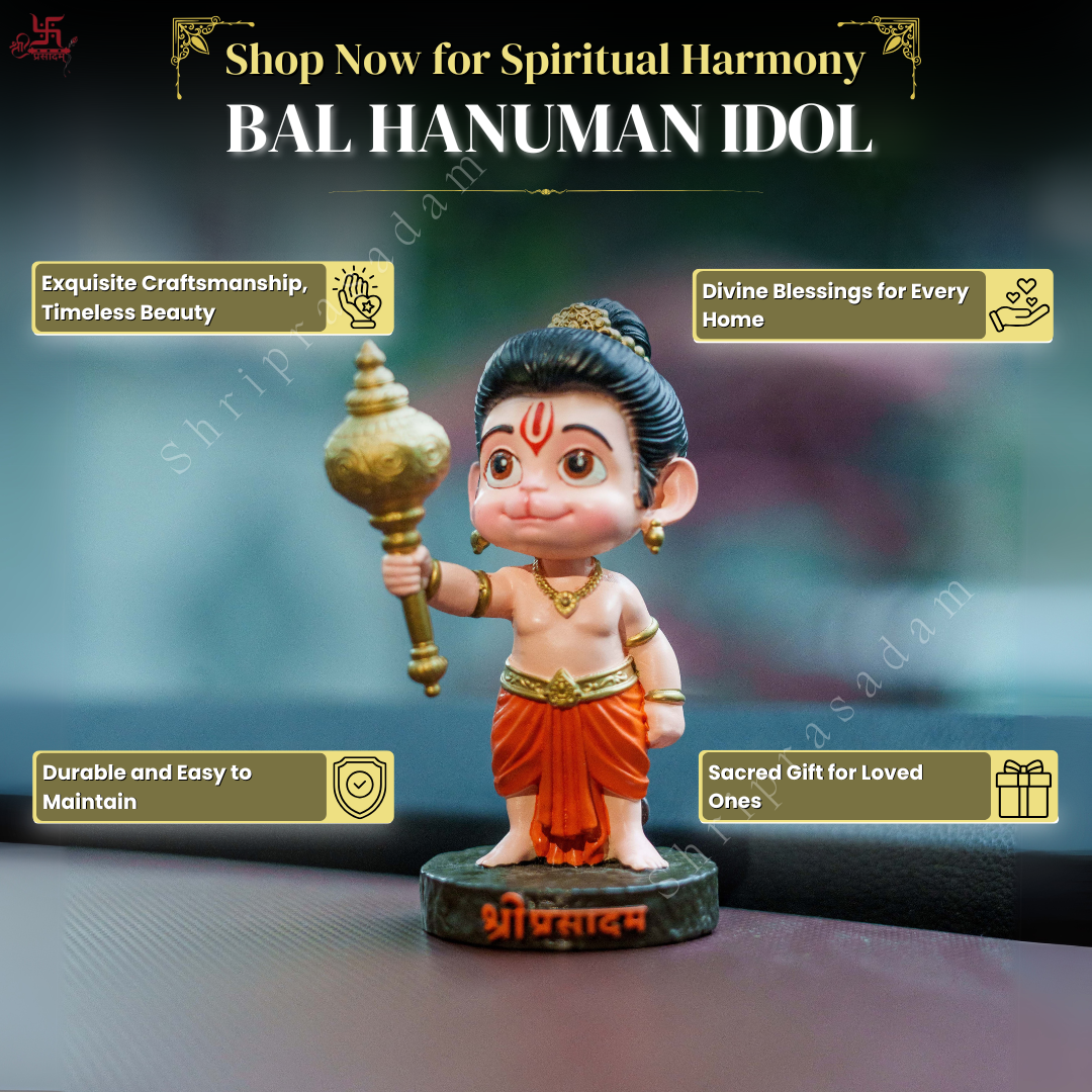 Bal Hanuman with Gada | Bal Hanuman Idol for Temple | Ideal for Car Dashboard