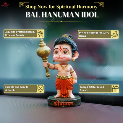 Bal Hanuman with Gada | Bal Hanuman Idol for Temple | Ideal for Car Dashboard