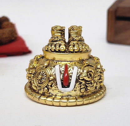 Tirupati Balaji Charan Paduka | Gold & Silver Plated with Shanku Chakra Namam (2.5 Inch)