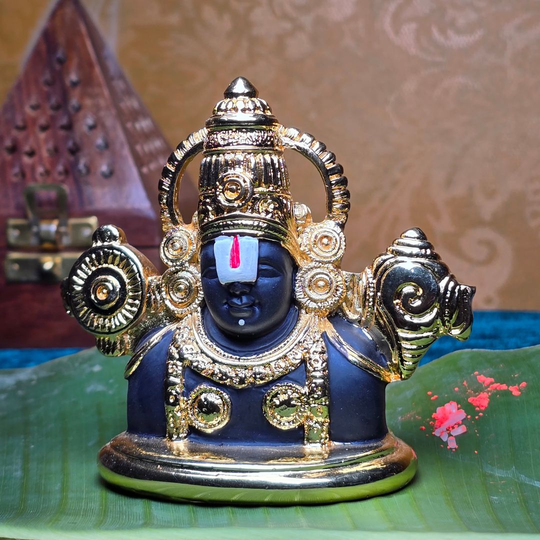 Gold Plated Tirupati Balaji  Shri Venkateshwara Swami Idol for Car Dashboard