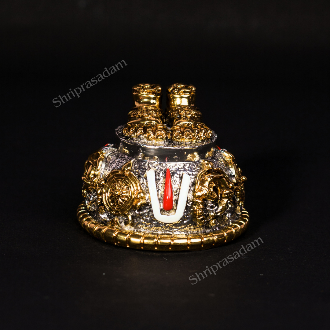 Tirupati Balaji Charan Paduka | Gold & Silver Plated with Shanku Chakra Namam (2.5 Inch)