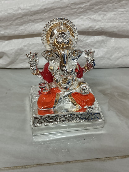 Gold & Silver Plated Shri Ganesh Red Idol For Pooja, Car Dashboard and Gifting