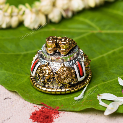 Tirupati Balaji Charan Paduka | Gold & Silver Plated with Shanku Chakra Namam (2.5 Inch)