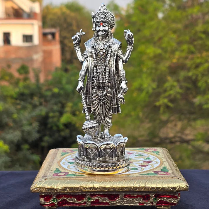 Satyanarayana Swami Silver-Plated Idol | Satyanarayana Swamy Murti | Vishnu / Satyanarayana Idol 