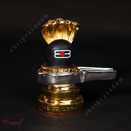 Gold Plated Shivling with Jalahari Yoni | Lord Shiva Lingam Idol |  Ideal for Car Dashboard