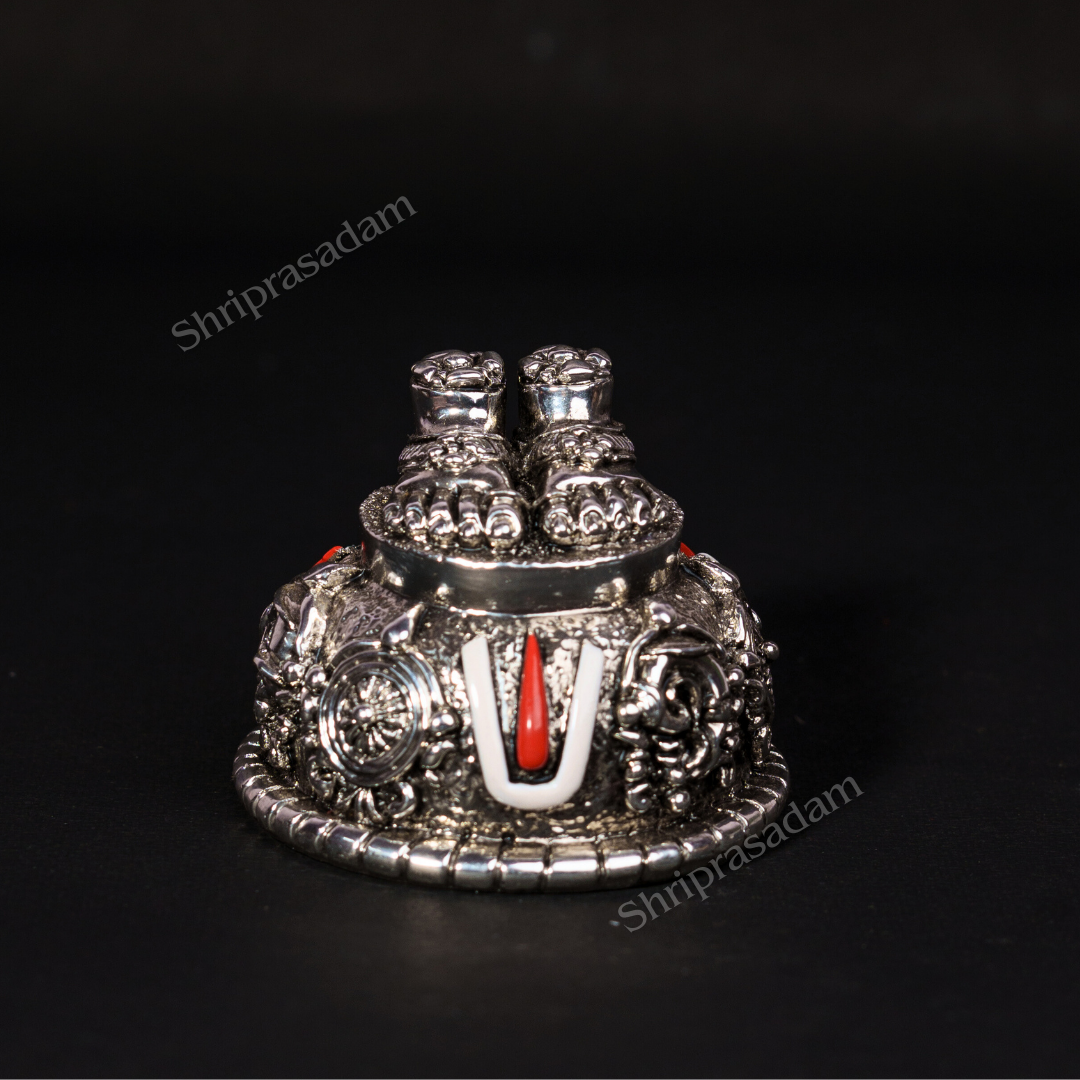 Tirupati Balaji Charan Paduka | Gold & Silver Plated with Shanku Chakra Namam (2.5 Inch)