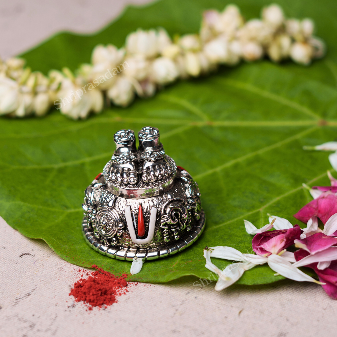 Tirupati Balaji Charan Paduka | Gold & Silver Plated with Shanku Chakra Namam (2.5 Inch)