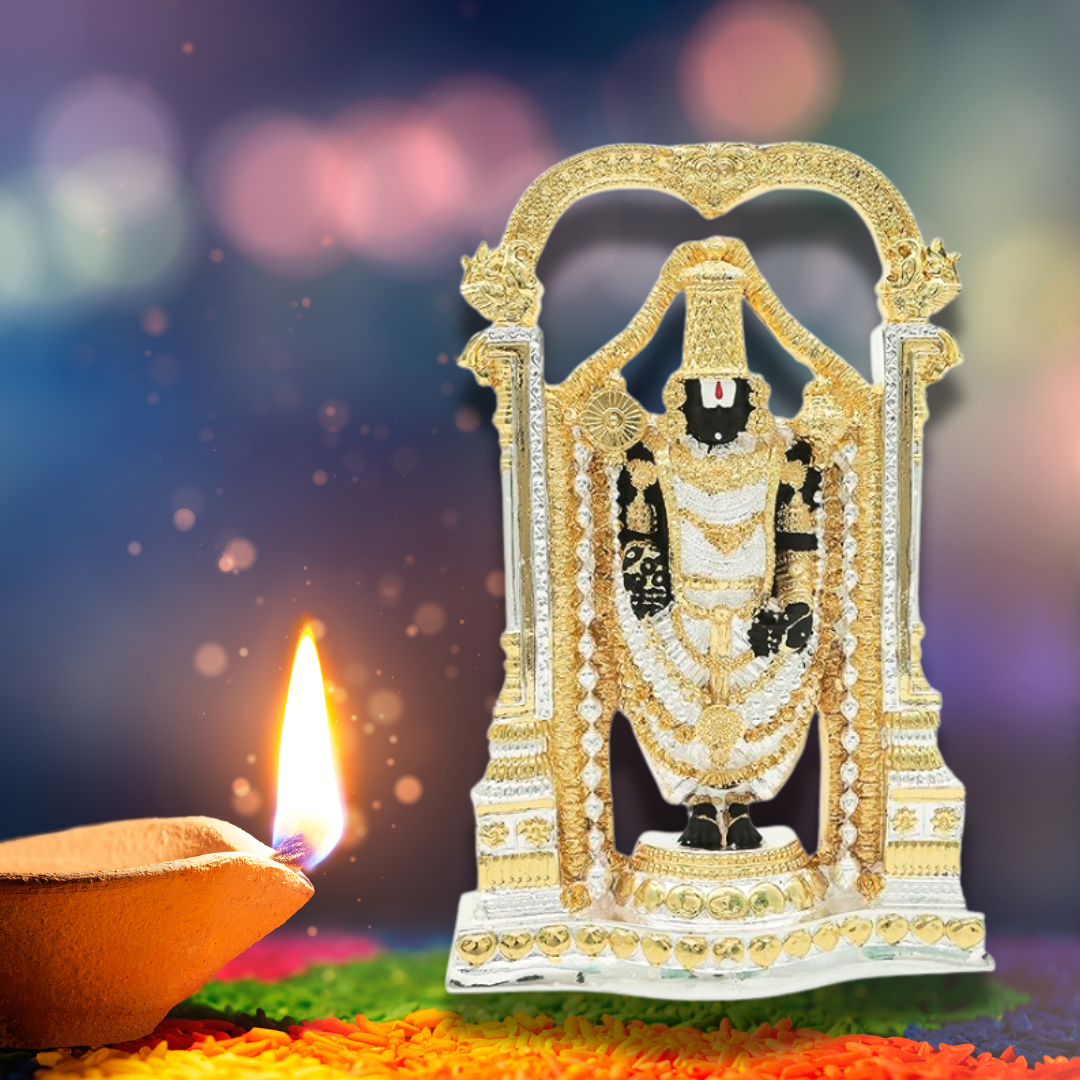 Venkateshwara Idol - Pure Gold and Silver-Plated Statue | Tirupati Balaji Murti