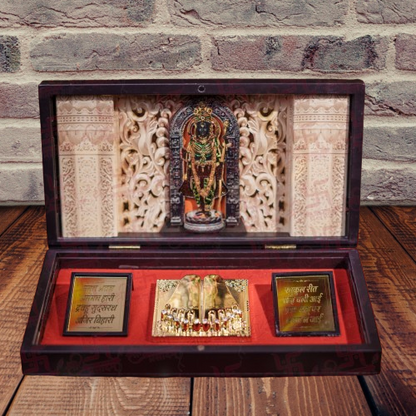 Ram Lalla Pocket Temple | Exquisite Gold-Plated Mini Mandir | Divine Ram Darbar Blessings