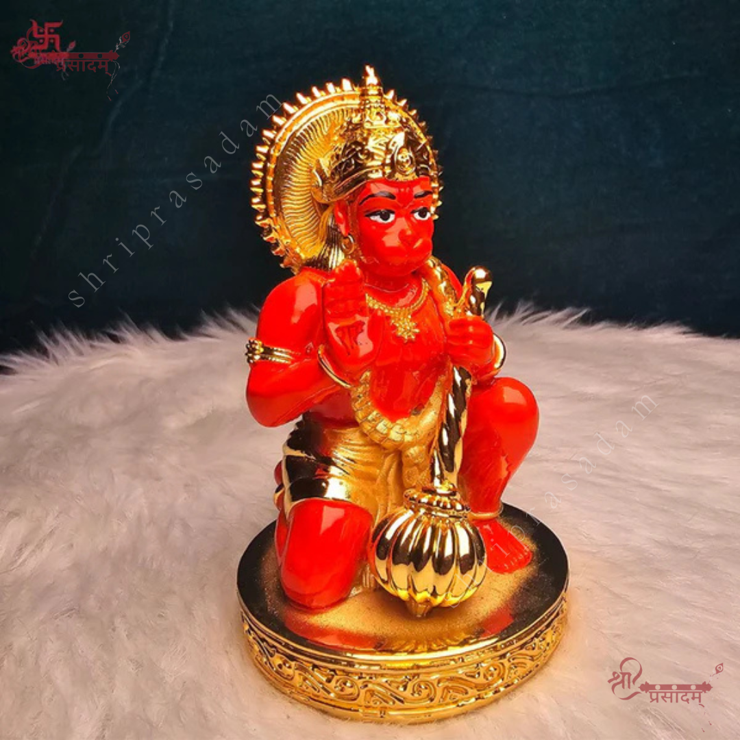 Red Hanuman Ji Gold-Plated Idol | Bajrang Bali Murti for Pooja, Home & Gift