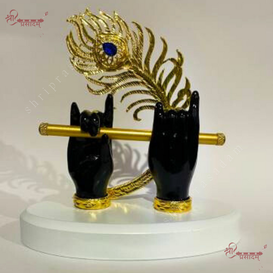 Lord Krishna Divine Hands with Flute | Gold Plated | Buy Krishna Flute Idol Online (Black)